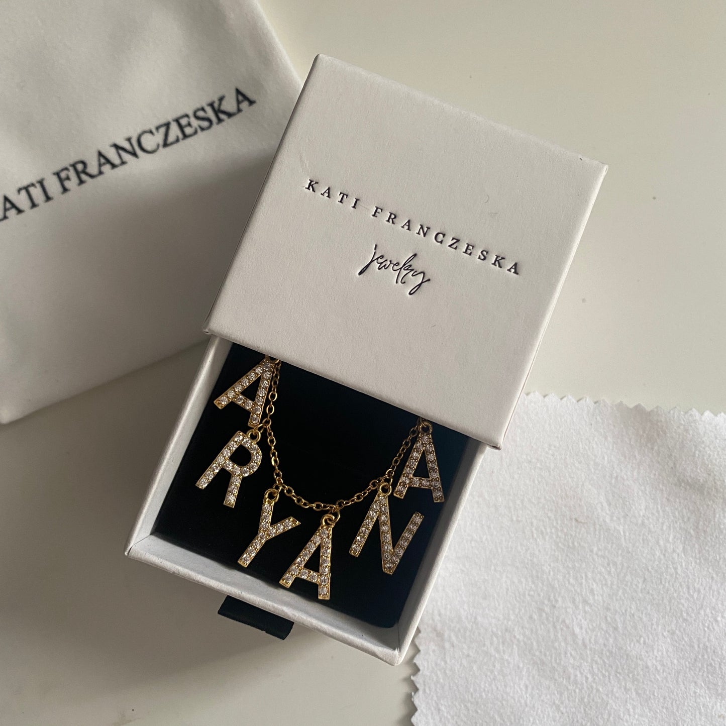 Dangly Crystal Zircon Studded Name Necklace