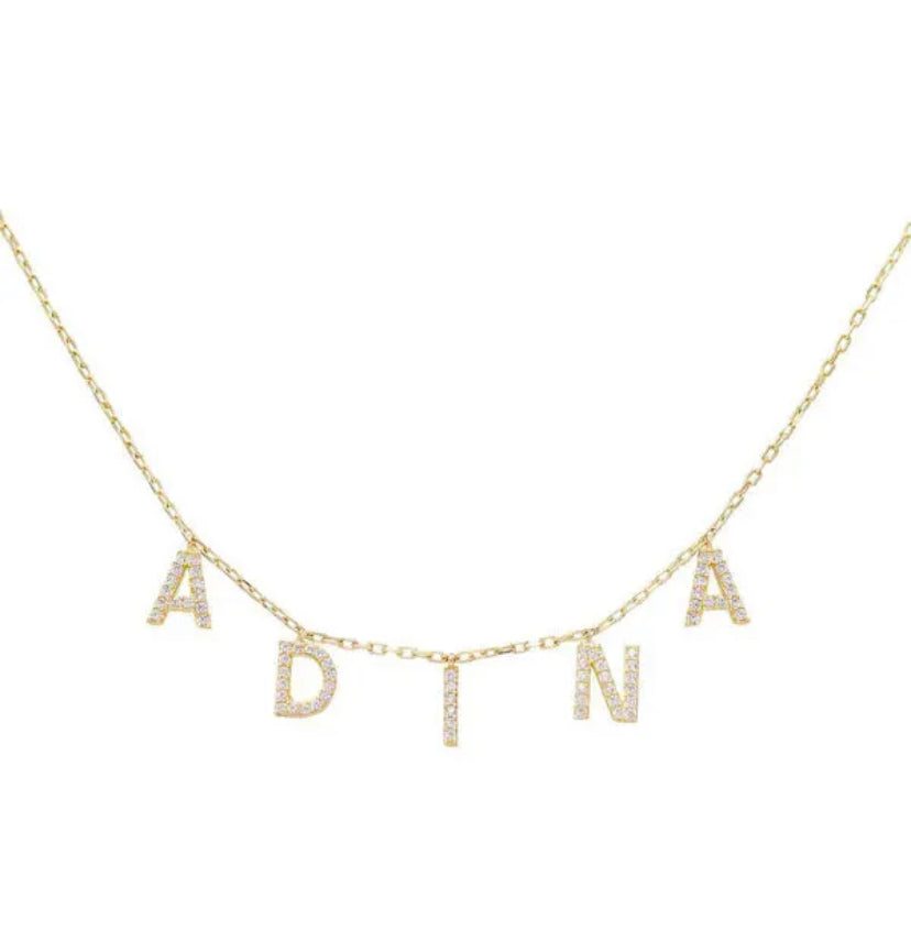 Dangly Diamond Studded Name Necklace