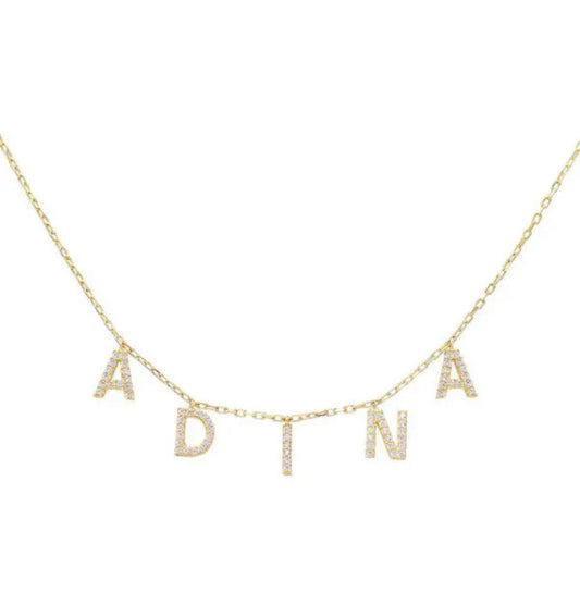 Dangly Diamond Studded Name Necklace